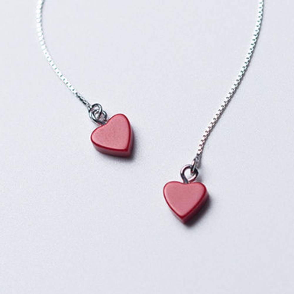 Red Heart Threader Earrings